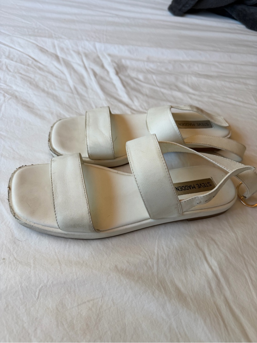 🥥LOWEST PRICE🥥Steve Madden White Leather Double Band Slingback Sandals